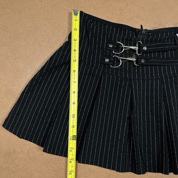 Vintage Lip Service Gangsta Pranksta Pinstripe Black Mini Skirt Medium Y2K Goth - Picture 14 of 15
